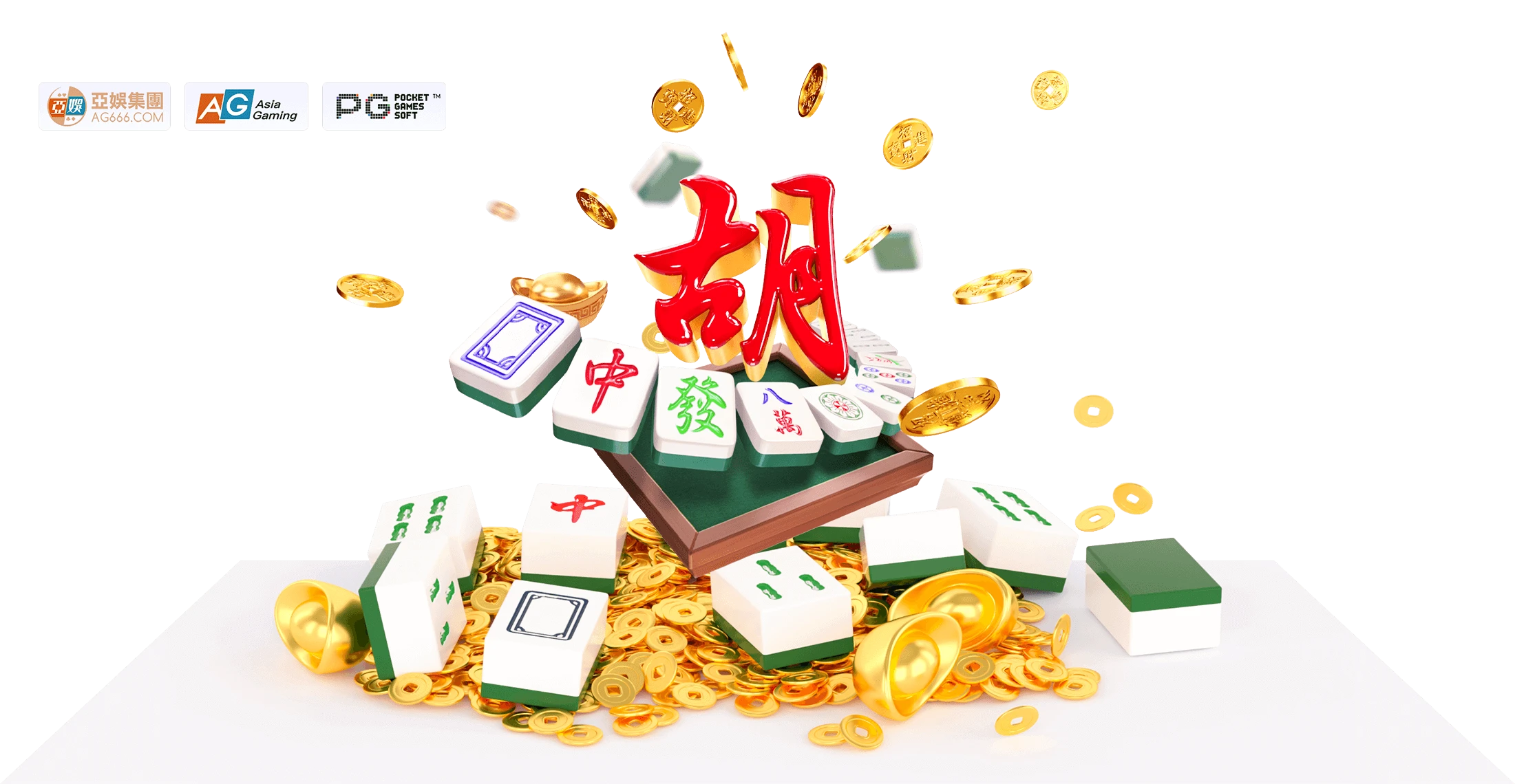 麻将胡了主题主视觉,展示东方牌面与角色氛围
